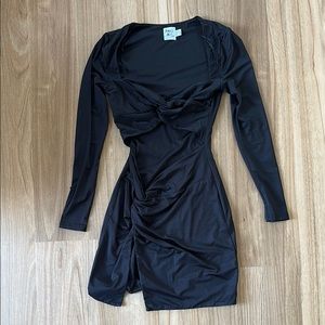 Princess Polly Black Dress Long Sleeve Cut Out Slit Size 2